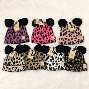 Baby C.C Double Pom Leopard Beanie, Winter Beanies, Premium Warm Cozy Baby Hats